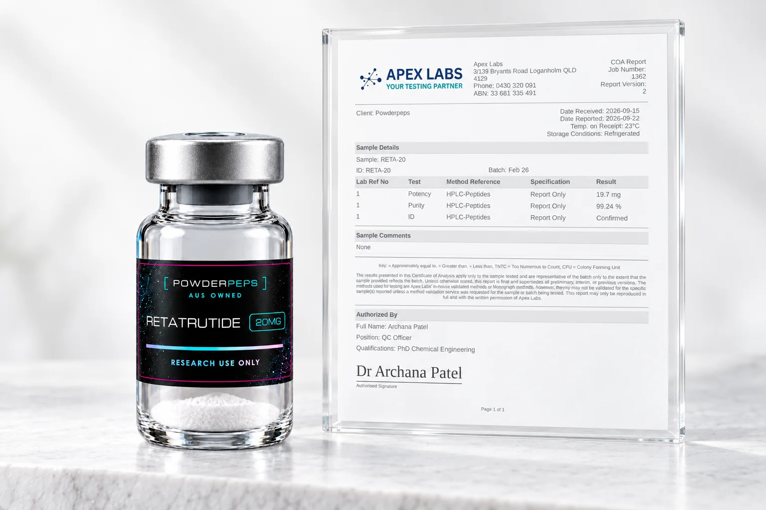 Vial with certificate of analysis